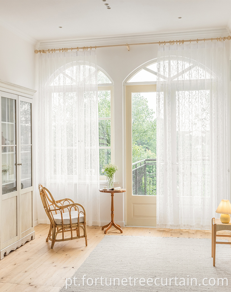 Living Room White Embroidered Tulle Curtain Sheer